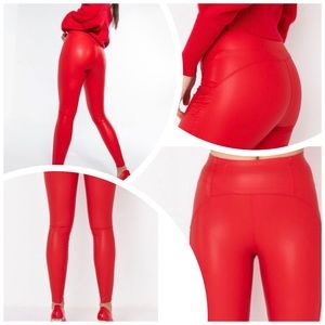 Faux red leggings.